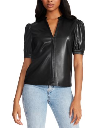 STEVE MADDEN Jane Faux Leather Top | Bloomingdale's