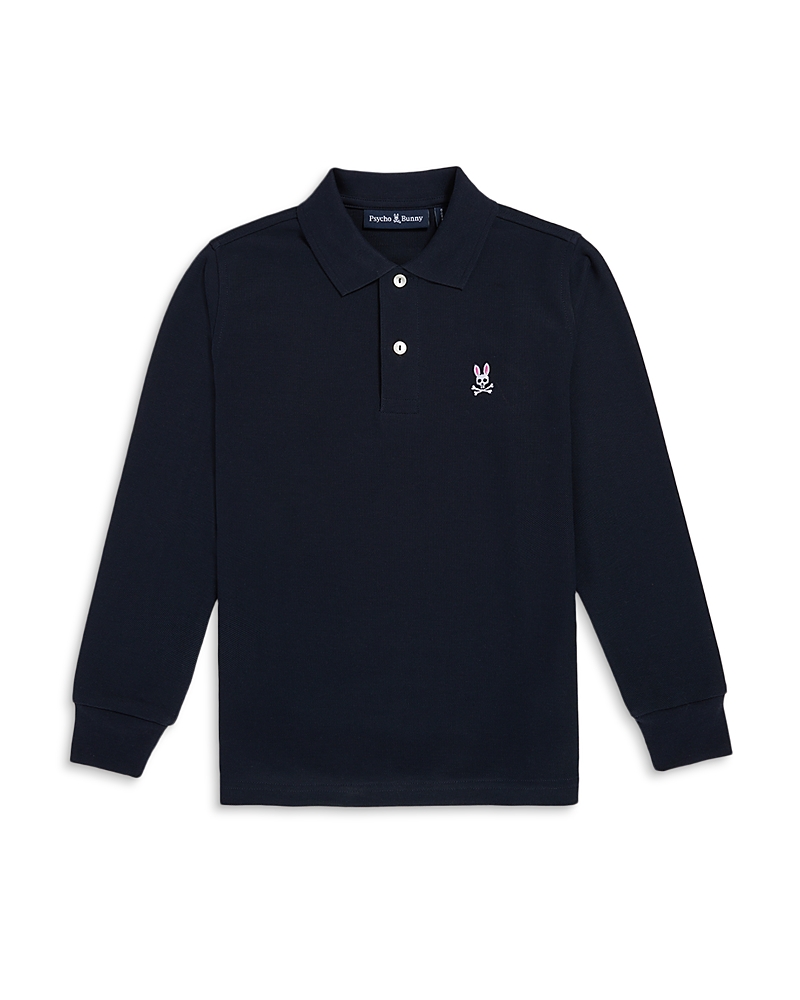 Psycho Bunny Unisex Long Sleeve Polo Shirt - Little Kid, Big Kid In Navy