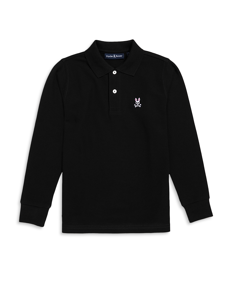 Psycho Bunny Unisex Long Sleeve Polo Shirt - Little Kid, Big Kid In Black