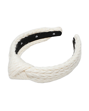 Shop Lele Sadoughi Slim Cable Knit Knotted Headband In Ivory