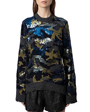 Zadig & Voltaire Cosmy Camo Sequin Sweater In Ardoise