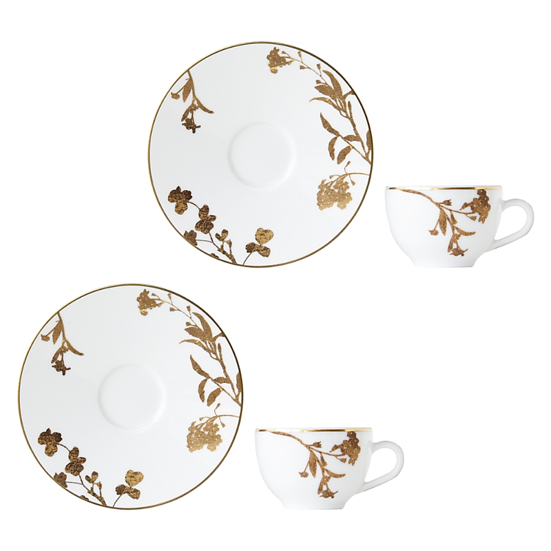 Shop Bernardaud Vegetal Or Espresso Cup & Saucer, Set Of 2 In White/gold