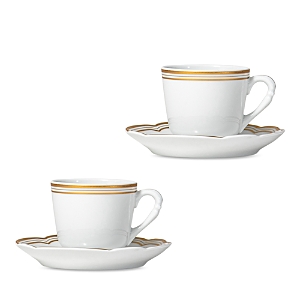 BERNARDAUD POMPADOUR SET OF 2 ESPRESSO CUPS & SAUCERS