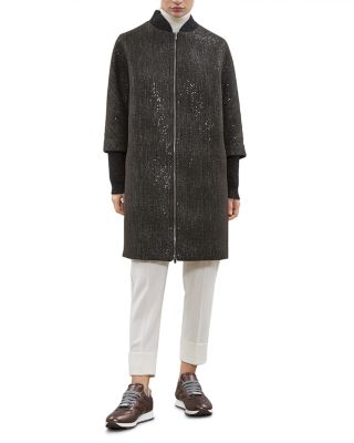 Peserico Sequin-embellished Long Bomber Jacket In Bronze Of Riace