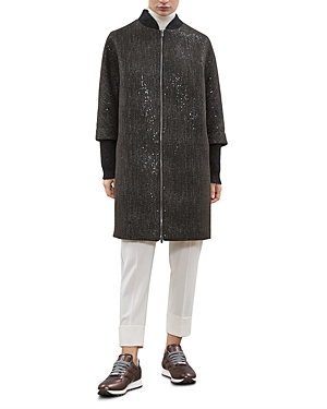 Peserico Sequin-embellished Long Bomber Jacket In Bronze Of Riace