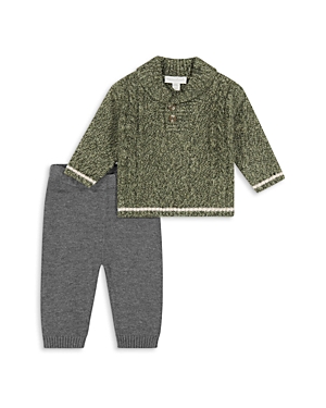 Miniclasix Boys' Shawl Collar Jumper & Trousers Set - Baby In Green