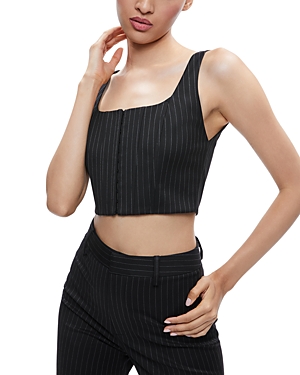Shop Alice And Olivia Breslin Corset Top In Black Pinstripe