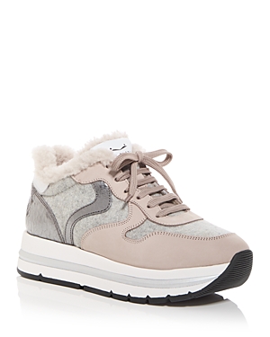 Voile Blanche Women's Maran Fur Nubuk Felt Sneakers In Cream Grey In Gray/beige