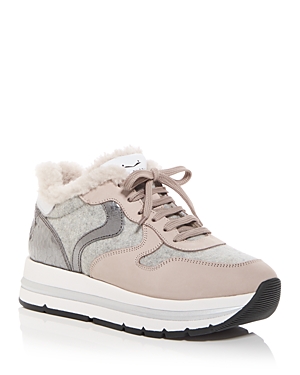 Voile Blanche Women's Maran Shearling Low Top Sneakers In Gray/beige