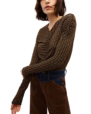 Veronica Beard Neeta Tack Print Ruched Top In Navy Multi