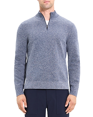 Theory Walton Twist Cotton Blend Quarter Zip Stand Collar Sweater In Bulberry/ Gray Heather