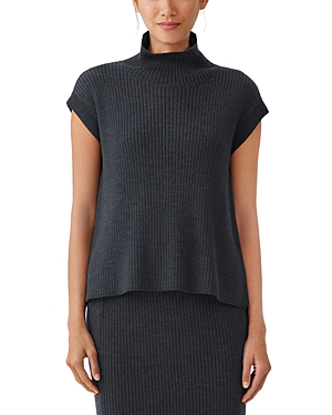 Eileen Fisher Ribbed Turtleneck Wool Tank In Char