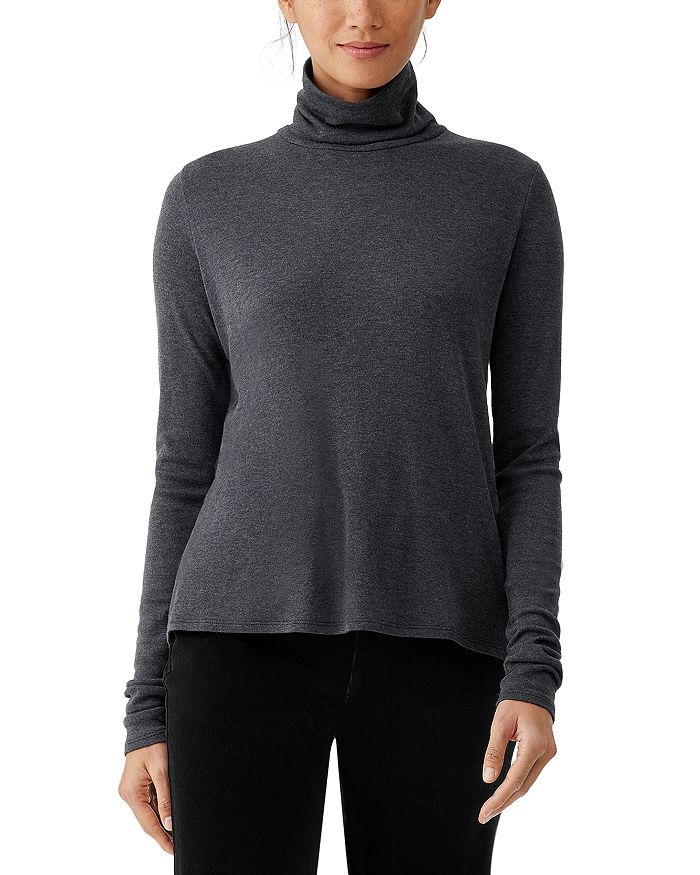 Eileen Fisher Ruched Turtleneck In Charcoal