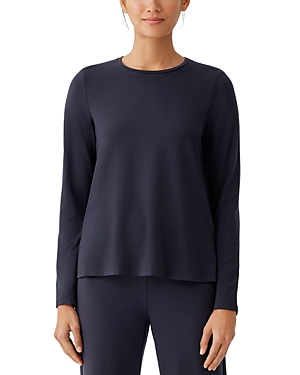 Eileen Fisher Crewneck Long Sleeve Jersey Top In Noctn