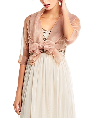 Adrianna Papell Organza Tie Front Wrap Jacket In Champagne
