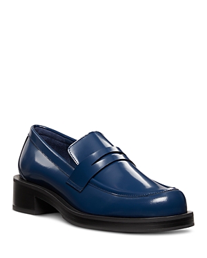 Stuart Weitzman Women's Palmer 40mm Brushed Leather Stacked Heel Loafers In Indigo