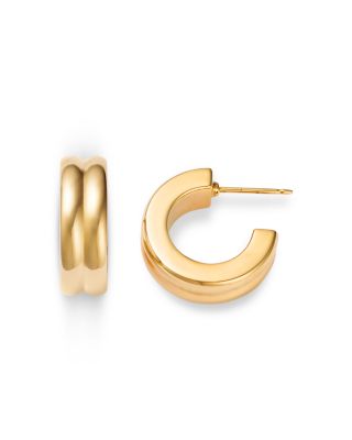 Polished Double Square Edge Huggie Hoop Earrings in 14K Yellow Gold