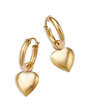 Bloomingdale's Polished Heart Dangle Hoop Earrings in 14K Yellow Gold