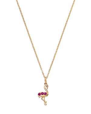 Moon & Meadow 14K Yellow Gold Pink Sapphire & Diamond Flamingo Pendant Necklace, 16-20