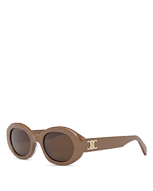 Shop Celine Triomphe Oval Sunglasses, 52mm In Brown/brown Solid