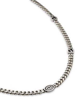Sterling Silver Black Enamel Double G Logo Curb Link Chain Necklace, 19.7"