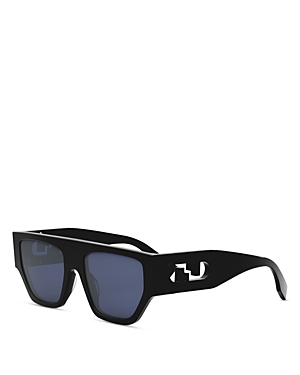 Shop Fendi O'lock Geometric Sunglasses, 54mm In Black/blue Solid