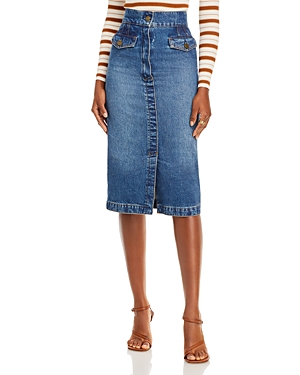 Shop Frame The Vent Denim Skirt In Pearl Dist