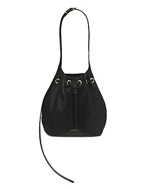 Shop Anine Bing Alana Mini Leather Bucket Bag In Black/gold
