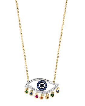 Bloomingdale's - Rainbow Sapphire & Diamond Evil Eye Pendant Necklace in 14K White & Yellow Gold, 18"
