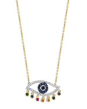 Bloomingdale's Rainbow Sapphire & Diamond Evil Eye Pendant Necklace In 14k White & Yellow Gold, 18 In Multi