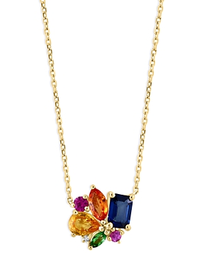 Bloomingdale's Rainbow Sapphire Cluster Pendant Necklace In 14k Yellow Gold, 18 In Multi/gold