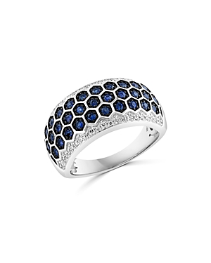 Bloomingdale's Blue Sapphire & Diamond Geometric Ring In 14k White Gold In Blue/white