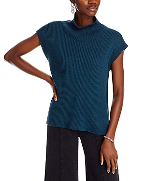 Eileen Fisher Wool Turtleneck Cap Sleeve Sweater In Alpine