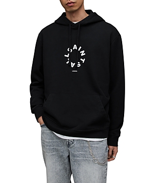 Allsaints Mens Jet Black Tierra Logo-print Organic-cotton Hoody In Jet Black