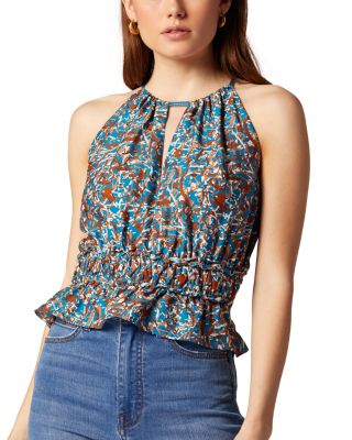 Joie Valarie Printed Sleeveless Peplum Top In Fjord Blue | ModeSens