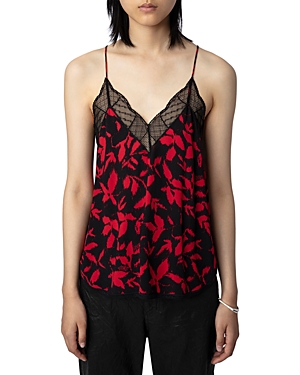 Zadig & Voltaire Christy Leaf-print Tank Top In Noir