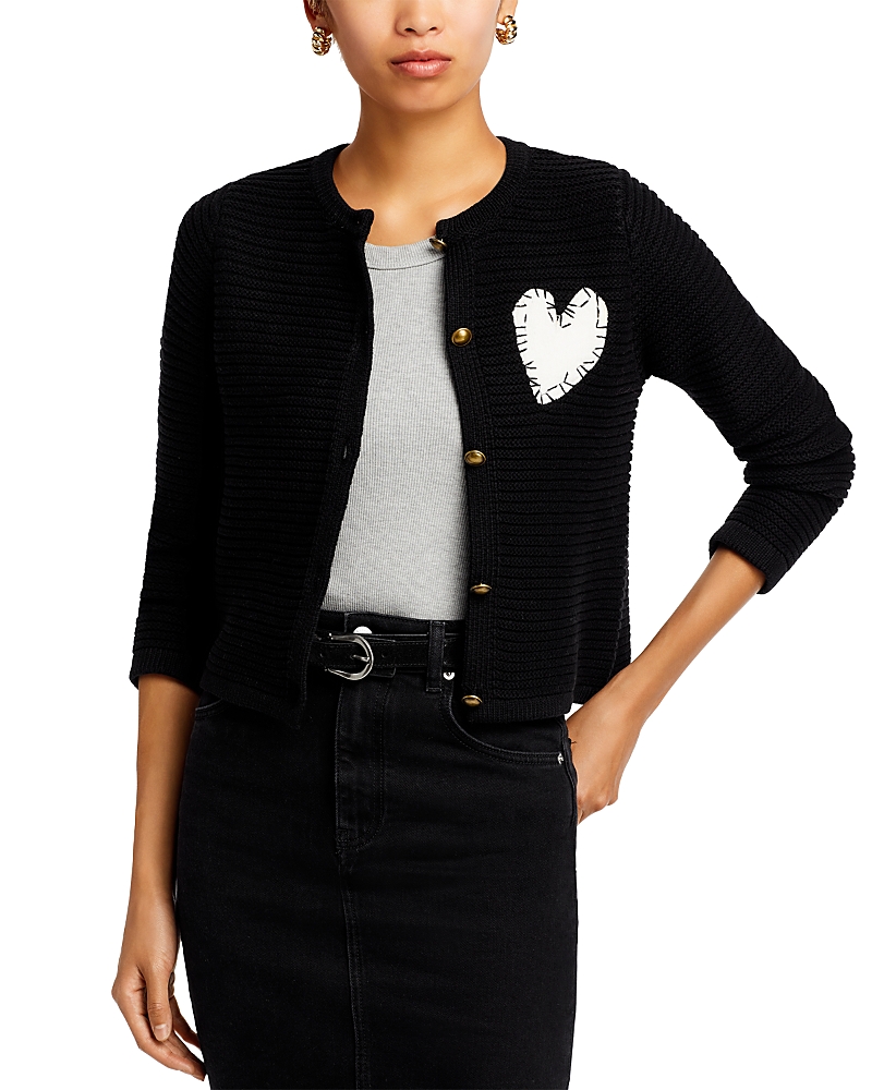 Aqua x Kerri Rosenthal Heart Patch Crewneck Cardigan - Exclusive