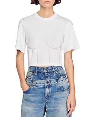 Sandro Strassy Bustier Cropped Tee