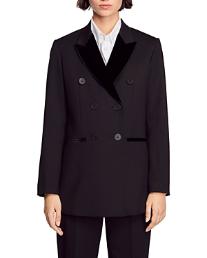 Shop Sandro Valois Double Breasted Jacket In Black