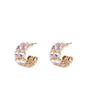Shop Lele Sadoughi Heart Crystal C Hoop Earrings In 14k Gold Plated In Pink