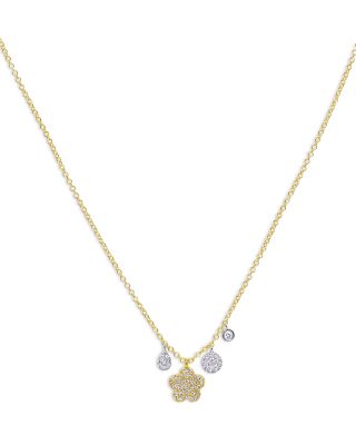 Meira T - 14K Yellow & White Gold Diamond Flower Pendant Necklace, 16"-18"
