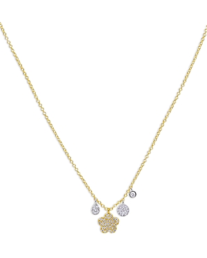 14K Yellow & White Gold Diamond Flower Pendant Necklace, 16-18