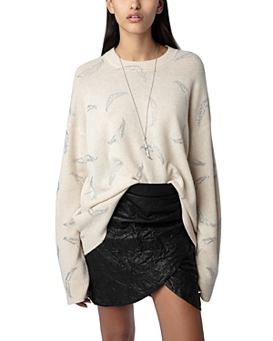 Zadig & Voltaire Markus Rhinestone Wings Cashmere Crewneck Sweater In Sugar