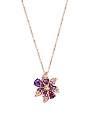 Bloomingdale's Multi-gemstone & Diamond Flower Pendant Necklace In 14k Rose Gold, 20 In Purple/rose Gold