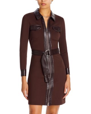 chinese dress ladies Put Your Records On Button Up Faux Leather Trim Dress in Black