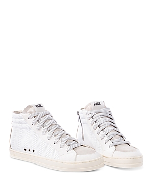 P448 Women's Skate Mid Top Lace Up Trainers In White/beige