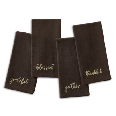 Harvest Sentiment Embroidered Napkins, Set of 4