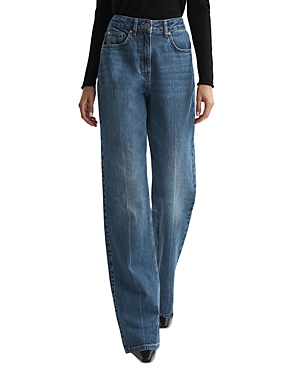 REISS HALLOW HIGH RISE STRAIGHT LEG JEANS IN MID BLUE