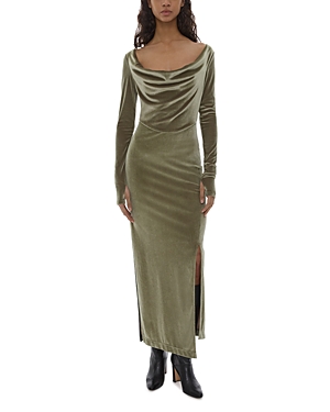 Shop Helmut Lang Draped Velvet Maxi Dress In Sage