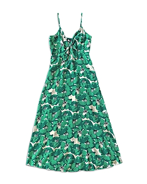 Shop The Kooples Summer Party Silk Floral Print Midi Dress In Green